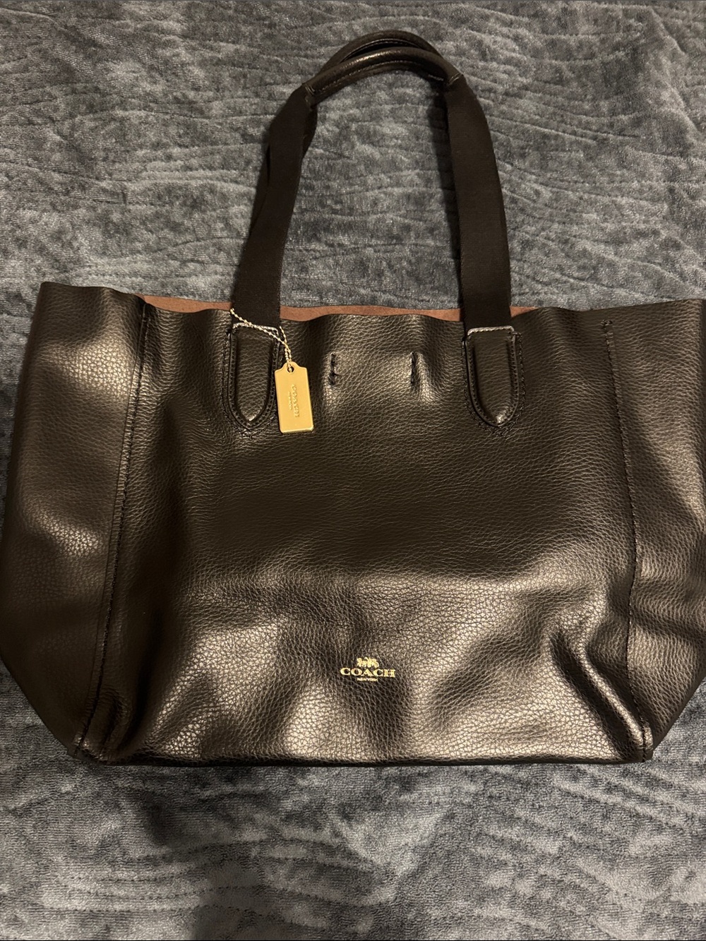 Coach Black Leather Tote Bag with Gold Logo